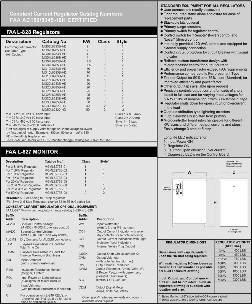 L-828/L-829 Hevi-Duty Replacement Constant Current Regulators specifications
